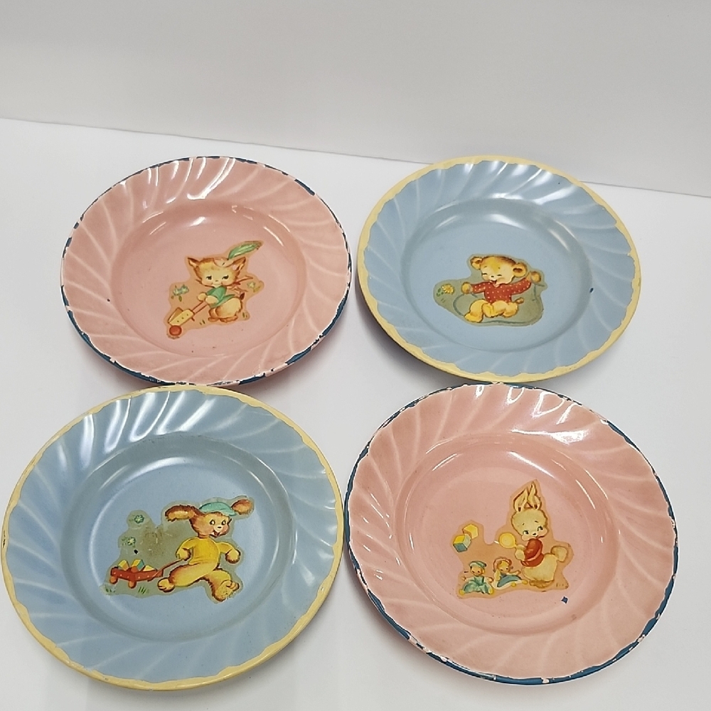 4 Vintage Poppytrail Cartoon Character Plates Set